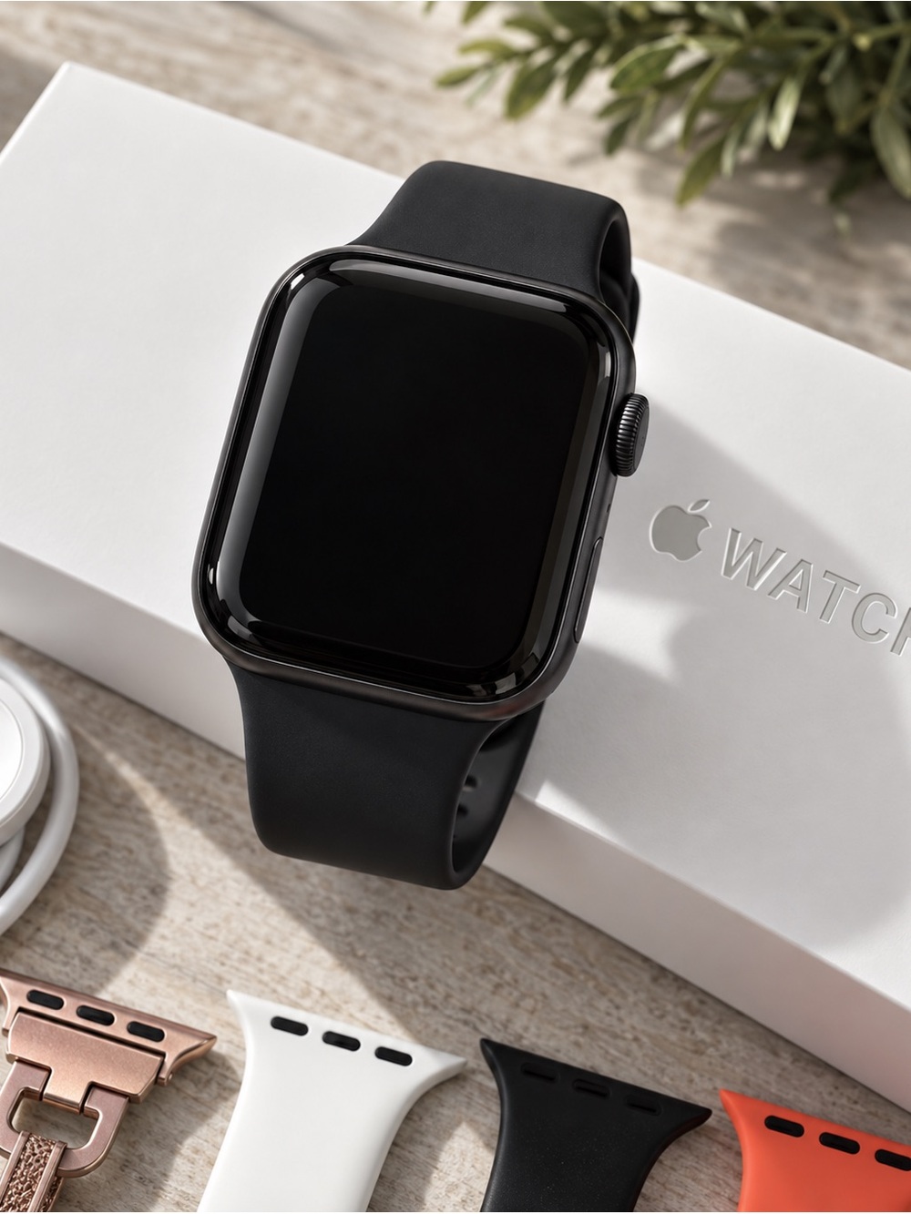 Apple Series 7 Black Smartwatch with Black Silicone Band